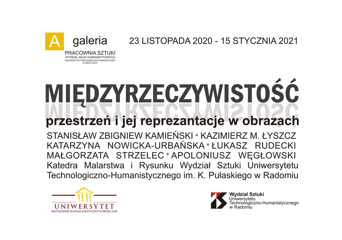 zdjęcie przedstawia zaproszenie na wernisaż wystawy pt. Międzyrzeczywistość. Przestrzeń i jej reprezentacje w obrazach