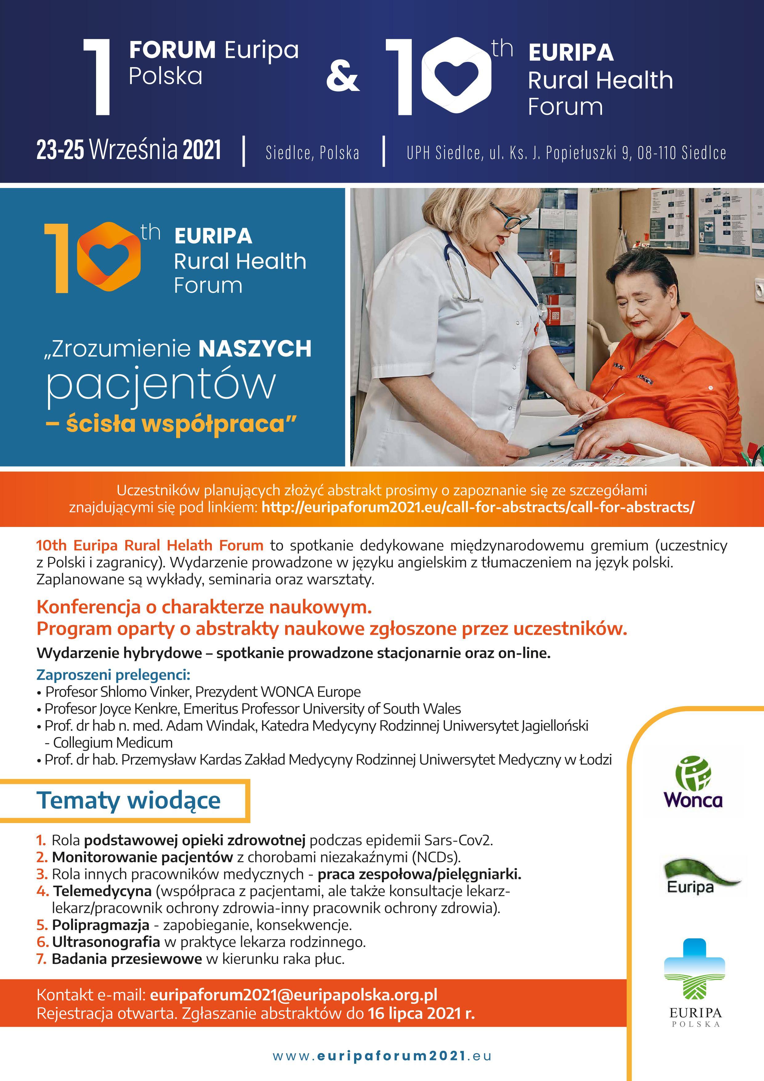 plakat promujący I Forum Euripa Polska pn.:„Medycyna obszarów wiejskich” & 10ht Euripa Rural Health Forum